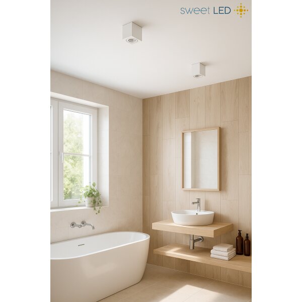 LED Aufbaustrahler GU10 IP44 4er Set weiß | Spots eckig Bad