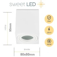 IP44 GU10 LED Aufbaustrahler Bad - Eckig Weiß Matt...