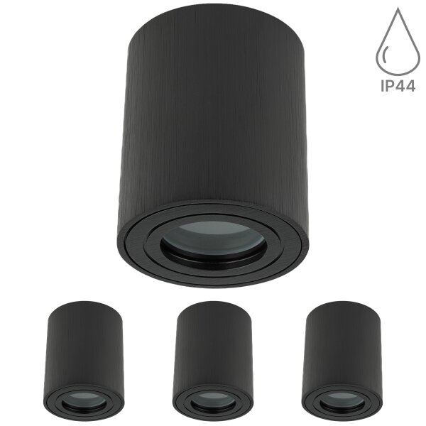 Aufbaustrahler LED GU10 IP44 4er Set | schwarz rund Bad Decke