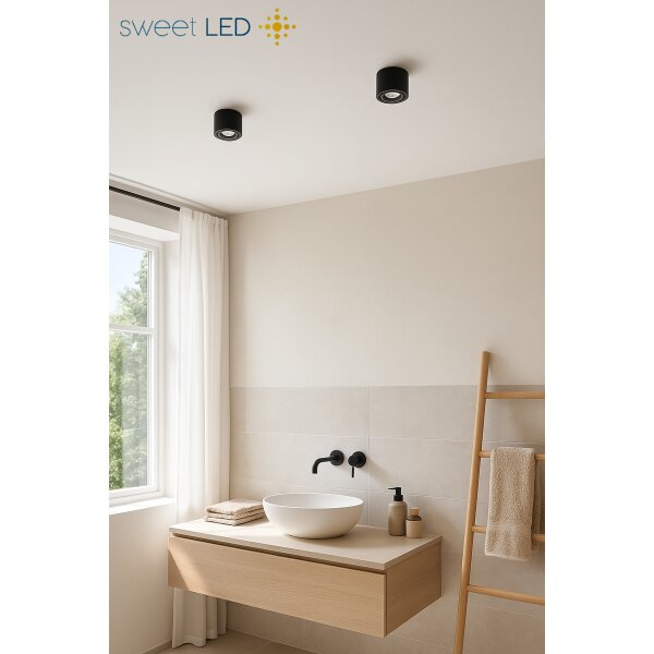 Aufbaustrahler LED GU10 IP44 4er Set | schwarz rund Bad Decke