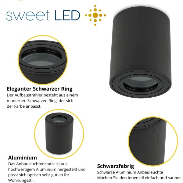 Aufbaustrahler LED GU10 IP44 4er Set | schwarz rund Bad Decke