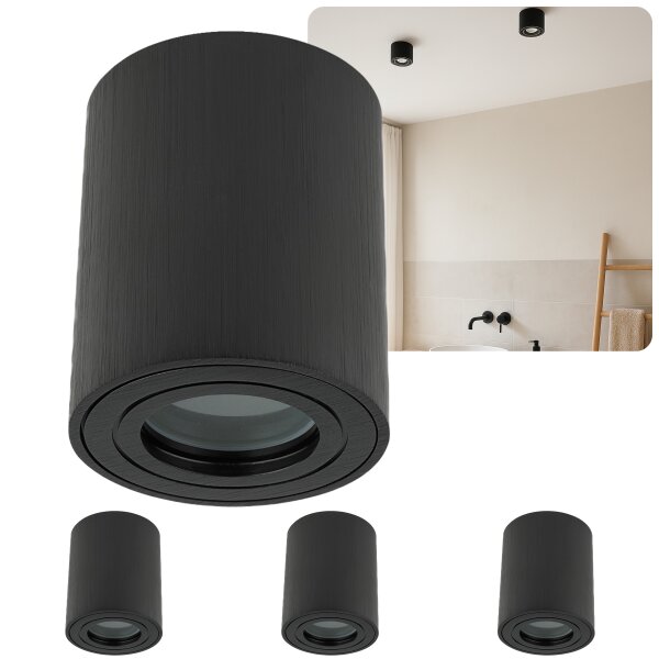 IP44 GU10 LED Aufbaustrahler Bad Schwarz | 4er Set Aufbauspot Decke (Ohne Leuchtmittel)
