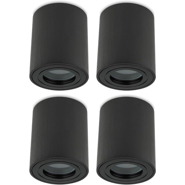 IP44 GU10 LED Aufbaustrahler Bad Schwarz | 4er Set Aufbauspot Decke (Ohne Leuchtmittel)