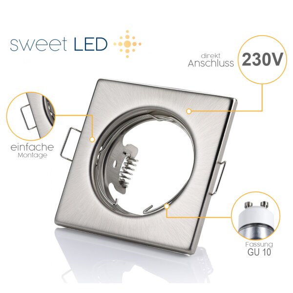 Einbaustrahler 230V Flach -  LED Spots Decke Eckig Chrom Gebürstet GU10 - Deckenlampe Schlafzimmer 30 mm Einbautiefe