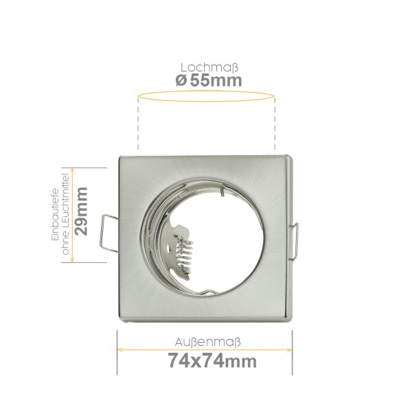 Einbaustrahler 230V Flach -  LED Spots Decke Eckig Chrom Gebürstet GU10 - Deckenlampe Schlafzimmer 30 mm Einbautiefe