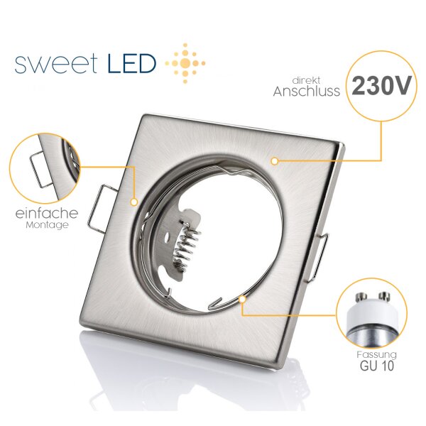 Einbaustrahler 230V Flach -  LED Spots Decke Eckig Chrom Gebürstet GU10 - Deckenlampe Schlafzimmer 30 mm Einbautiefe