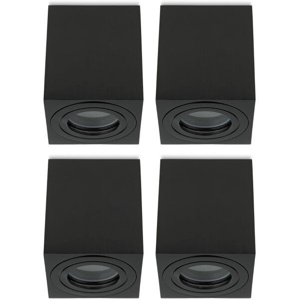 IP44 GU10 LED Aufbaustrahler Bad - 230V Spots Eckig Aluminium Schwarz gebürstet | 4er Set (Ohne Leuchtmittel)