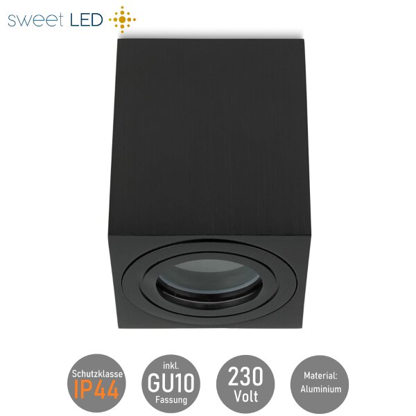 LED Deckenstrahler GU10 IP44 4er Set schwarz | Aufbauspots eckig