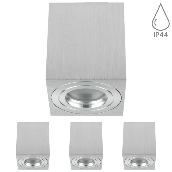 LED Aufbauspots GU10 IP44 4er Set Alu | Spots eckig Bad Decke