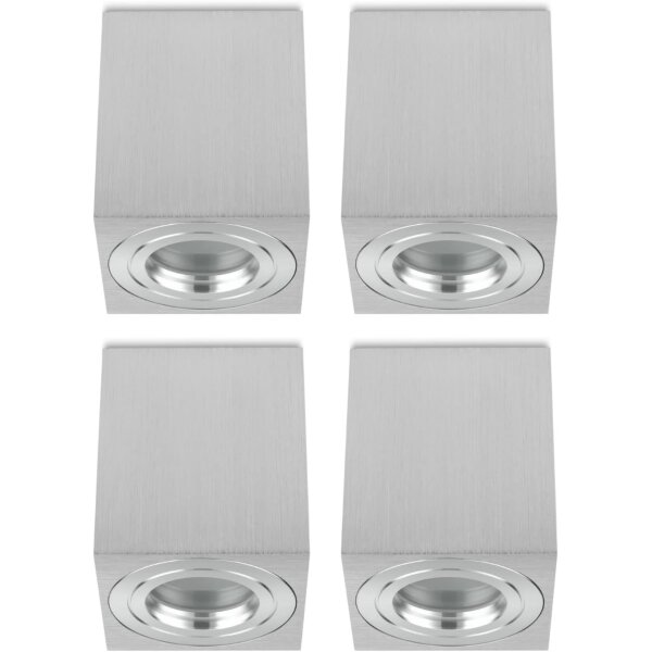 LED Aufbauspots GU10 IP44 4er Set Alu | Spots eckig Bad Decke