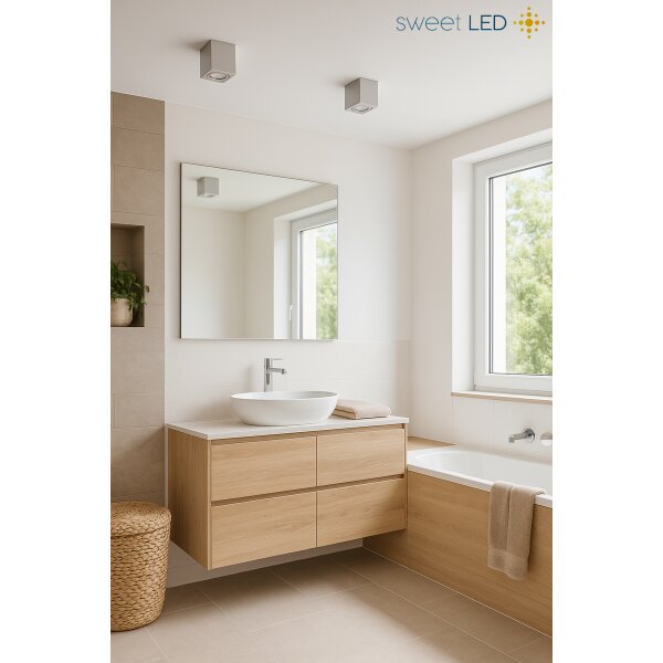 IP44 GU10 LED Aufbaustrahler Eckig  Badezimmer Deckenspots 230V | Aluminium Gebürstet 4er Set