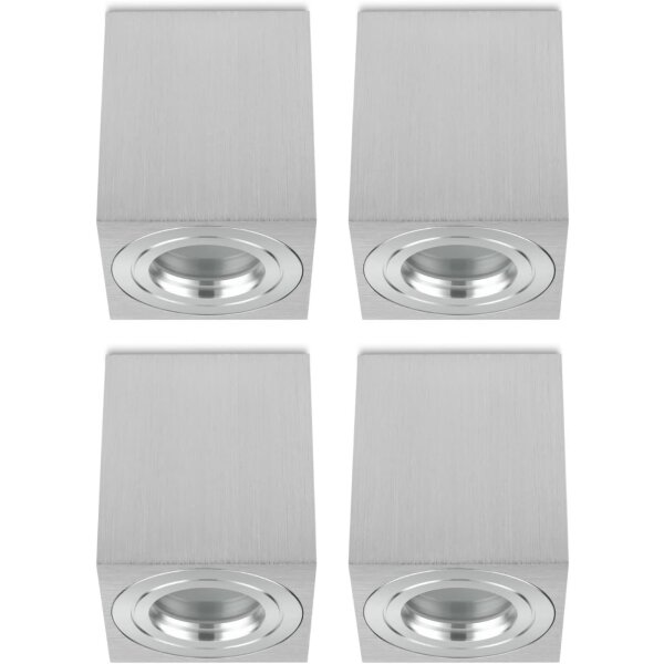 IP44 GU10 LED Aufbaustrahler Eckig  Badezimmer Deckenspots 230V | Aluminium Gebürstet 4er Set