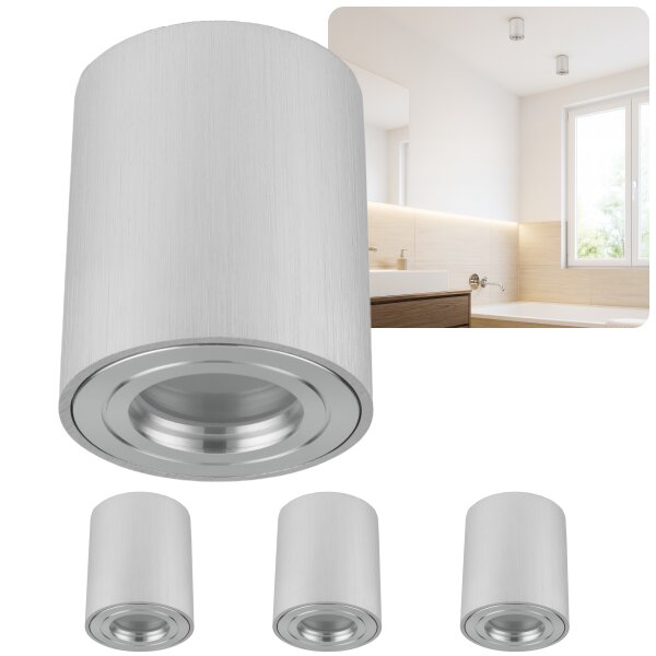 LED Aufbauspot GU10 4er Set IP44 Alu | rund 230V Bad