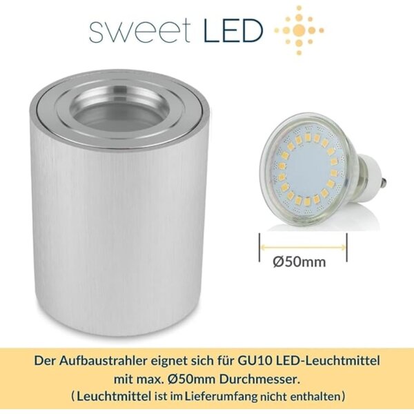 IP44 GU10 LED Aufbaustrahler Bad – Silber Gebürstet Aluminium | 4er Set Aufbauspots
