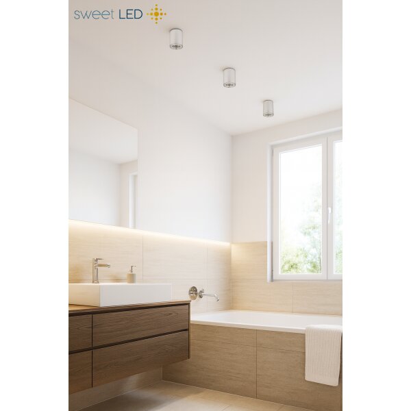 IP44 GU10 LED Aufbaustrahler Bad – Silber Gebürstet Aluminium | 4er Set Aufbauspots