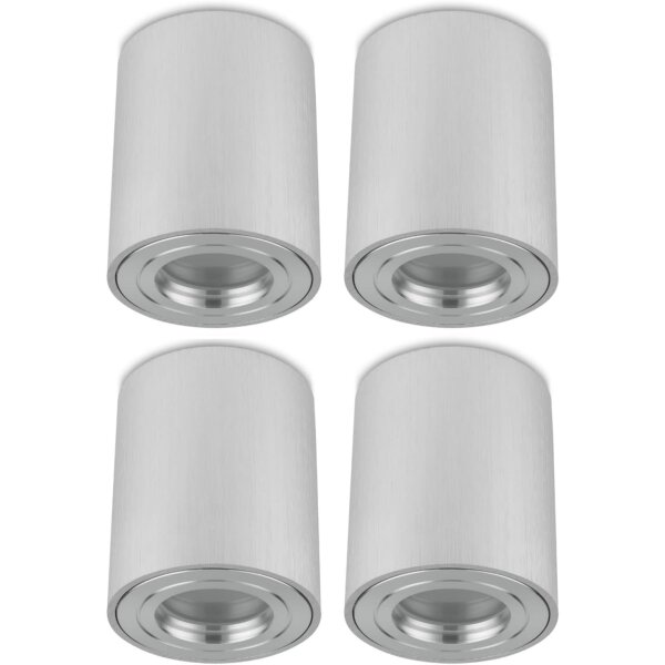 IP44 GU10 LED Aufbaustrahler Bad – Silber Gebürstet Aluminium | 4er Set Aufbauspots