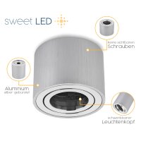 Aufbaustrahler Set IP20 Flach Alu-gebürstet Rund...