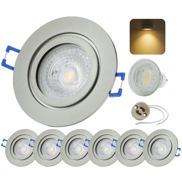 6er Set LED Einbaustrahler IP44 Bad Chrom Gebürstet | Einbauspots 7W Warmweiß 530lm 230V