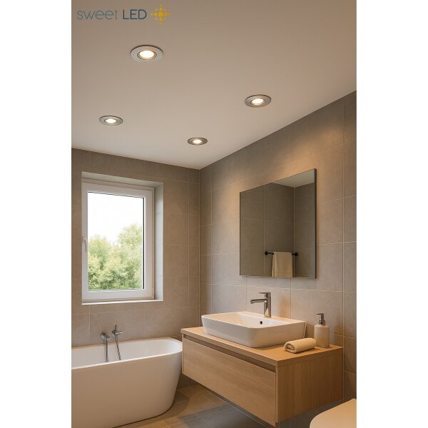 6er Set LED Einbaustrahler IP44 Bad Chrom Gebürstet | Einbauspots 7W Warmweiß 530lm 230V