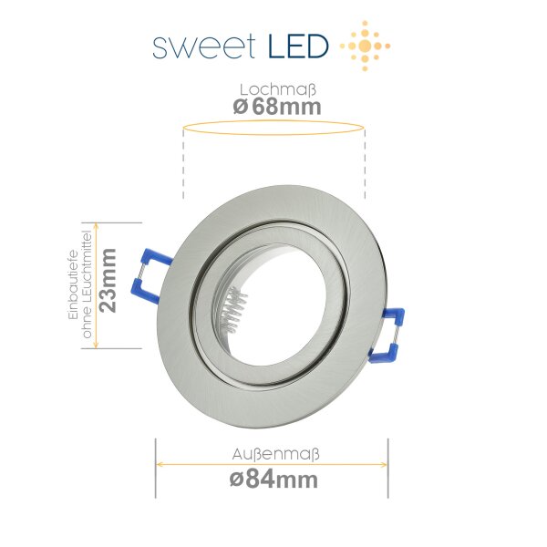 LED Einbaustrahler Bad - LED Spots 230V 7W GU10 Warmweiß - Deckenspots 6er Set Aluminium Lochmaß 68 mm - chrom gebürstet - Deckenstrahler IP44 Sparpack