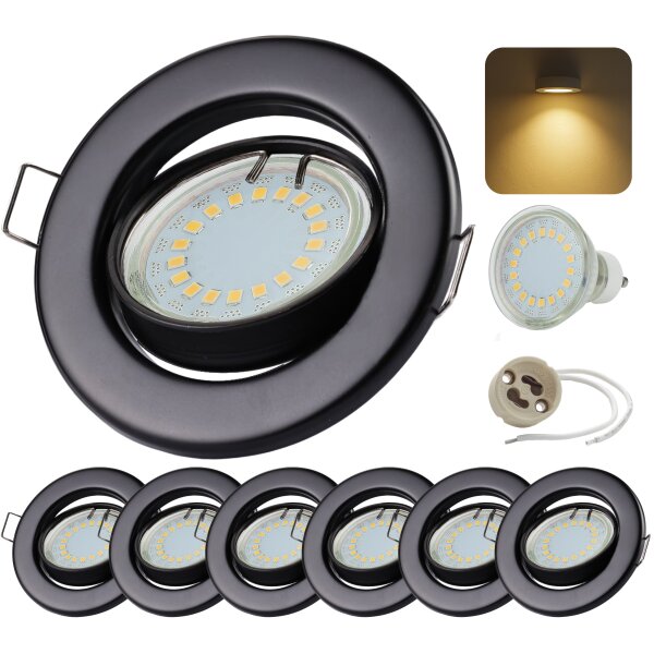 LED Einbaustrahler GU10 | LED Einbauspots 230V 6er Set 5W 3000K Schwarz