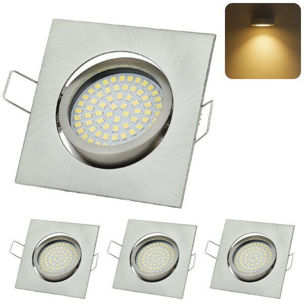 LED Einbaustrahler 3,5W 230V 3000K Warmweiß | 4er Set Eckig Chrom