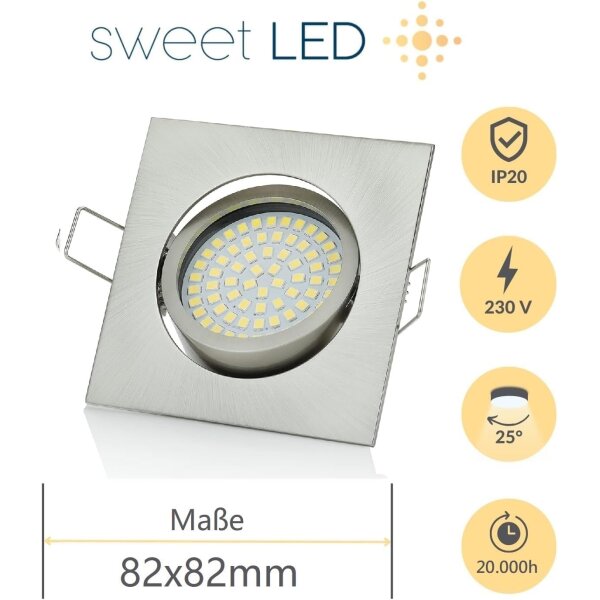 LED Einbaustrahler 3,5W 230V 3000K Warmweiß | 4er Set Eckig Chrom
