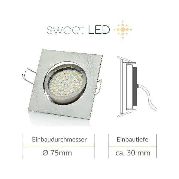 LED Einbaustrahler 3,5W 230V 3000K Warmweiß | 4er Set Eckig Chrom