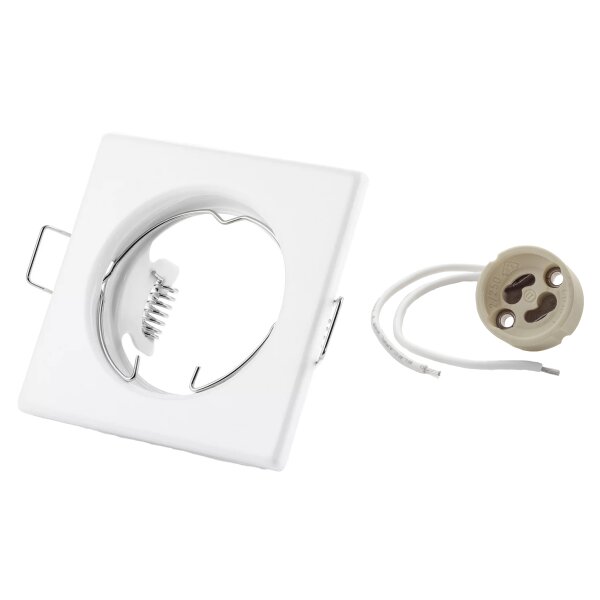 GU10 LED Einbaurahmen Eckig Weiß | Gehäuse Alu 230V Flach Ø55mm