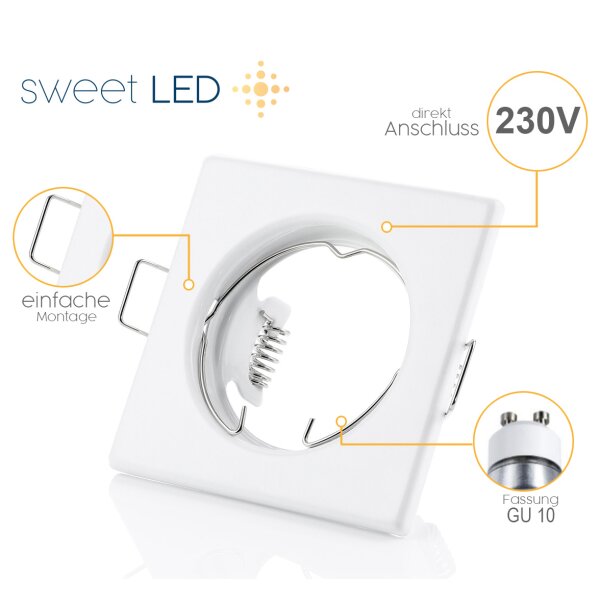 GU10 LED Einbaurahmen Eckig Weiß | Gehäuse Alu 230V Flach Ø55mm