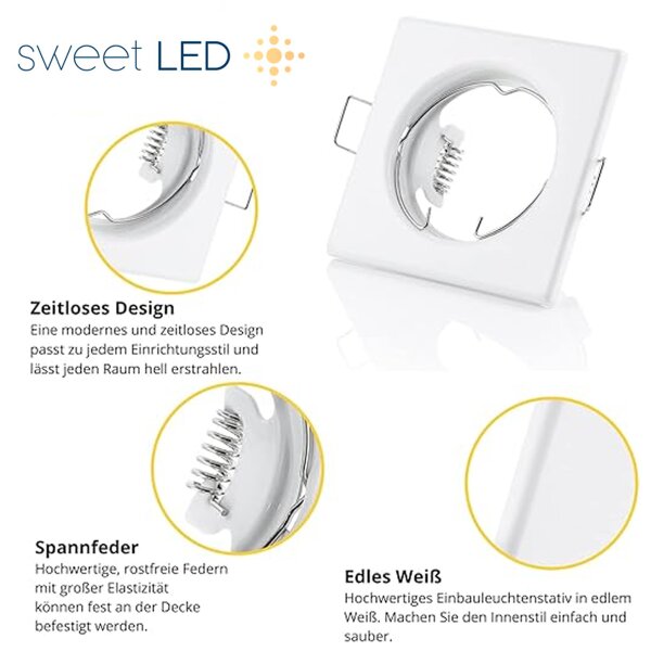 GU10 LED Einbaurahmen Eckig Weiß | Gehäuse Alu 230V Flach Ø55mm