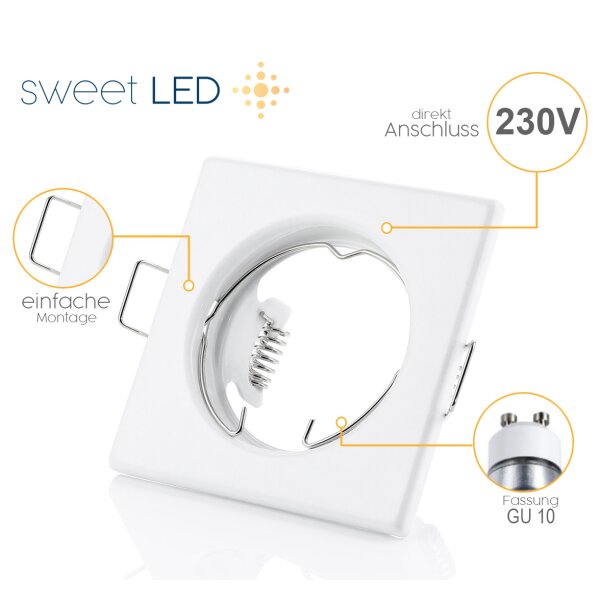 LED Spots 230 Volt Flach - Einbaustrahler GU10 ohne Leuchtmittel eckig weiß - Einbauspot Decke 230V Wohnzimmer