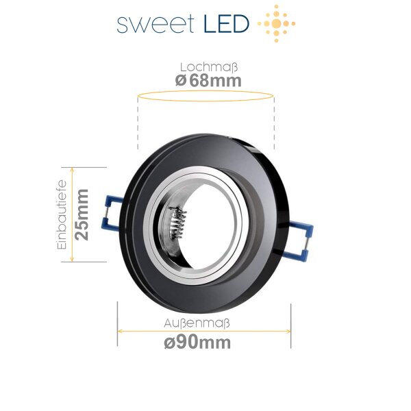 GU10 Einbauspots LED - Einbaustrahler Flach Rund Glas Schwarz - LED Deckenstrahler mit Klickverschluss