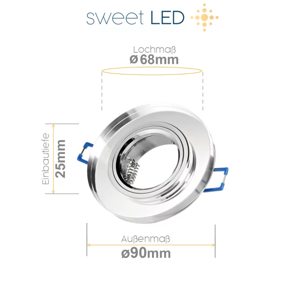 Led Spots 230V - LED Einbaustrahler GU10 Flach Glas Transparent - Einbaurahmen ohne Leuchtmittel mit Klickverschluss - 25 mm Einbautiefe