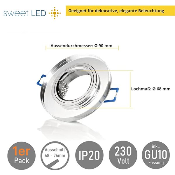 Led Spots 230V - LED Einbaustrahler GU10 Flach Glas Transparent - Einbaurahmen ohne Leuchtmittel mit Klickverschluss - 25 mm Einbautiefe