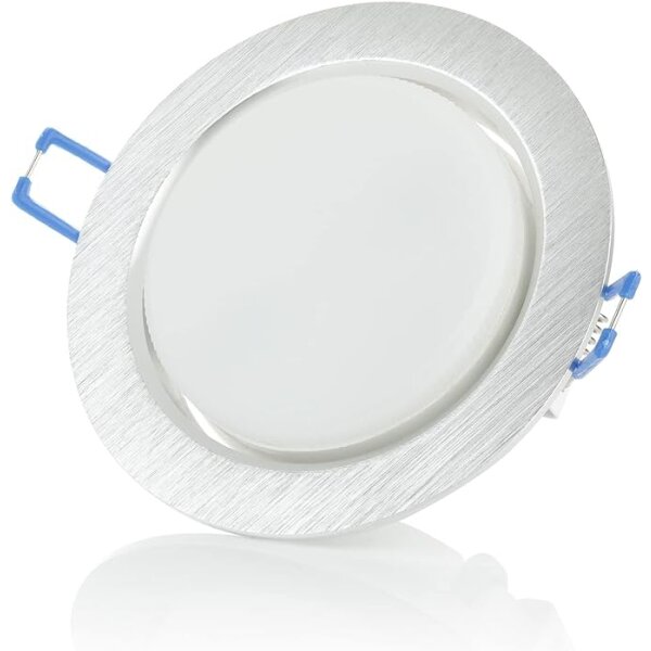 LED Einbaustrahler flach in Alu gebürstet GX53 LED  - deckenstrahler LED 230 Volt 8W 750 Lumen - Lochmaß 95mm - LED Spots decke 4000K - 3er Sparpack