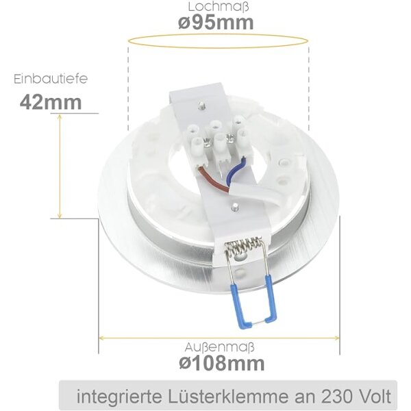 LED Einbaustrahler flach in Alu gebürstet GX53 LED  - deckenstrahler LED 230 Volt 8W 750 Lumen - Lochmaß 95mm - LED Spots decke 4000K - 3er Sparpack