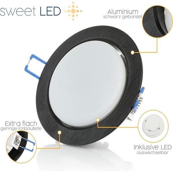3er Set GX53 Einbaustrahler Schwarz Alu | 8,2W NW 230V Ø95mm