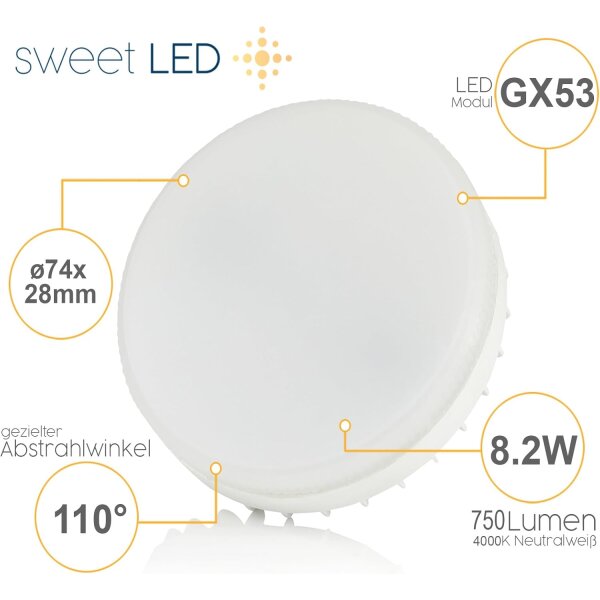 LED Einbaustrahler GX53 8,2W 230V 4000K Neutralweiß | 6er Set Alu