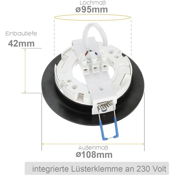 Schwarz Alu GX53 Einbaustrahler 6er Set | NW 8,2W 230V Ø95mm