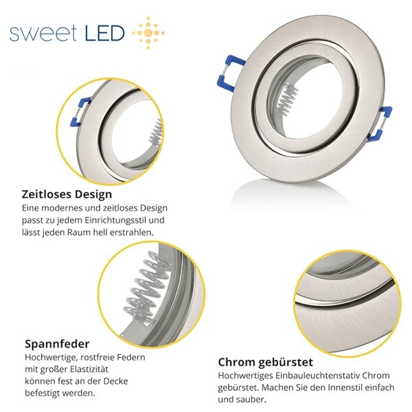 6er Set LED Einbauspots Dimmbar IP44 Bad Chrom Gebürstet | Deckenstrahler 7W Warmweiß 230V