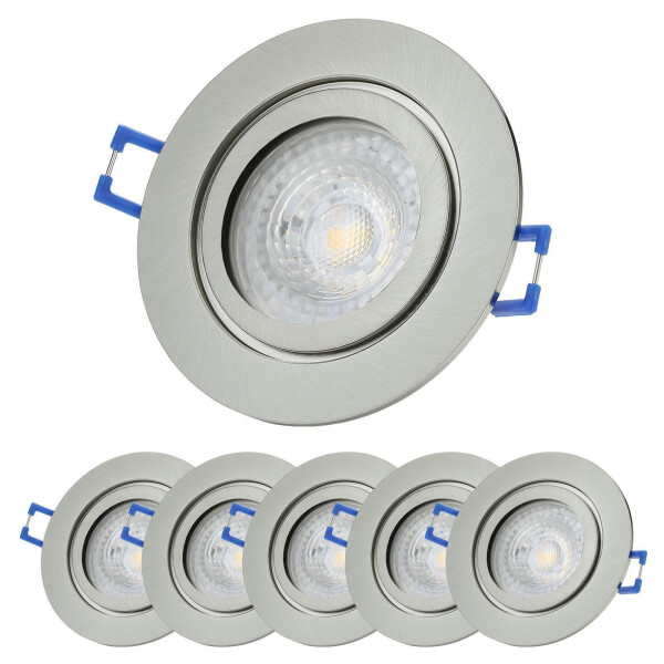 6er Set LED Einbauspots Dimmbar IP44 Bad Chrom Gebürstet | Deckenstrahler 7W Warmweiß 230V