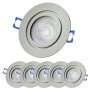 6er Set LED Einbauspots Dimmbar IP44 Bad Chrom Gebürstet | Deckenstrahler 7W Warmweiß 230V