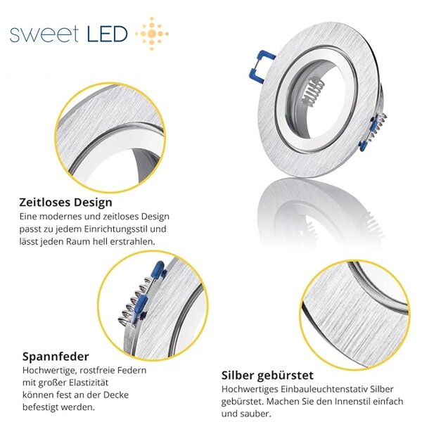 Dimmbare LED Badezimmer Spots IP44 Silbern Gebürstet | 230V Einbaustrahler 7W 6er Set