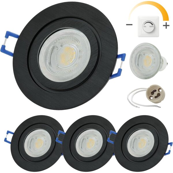 LED Einbaustrahler Bad IP44 | Spots Dimmbar 7W Schwarz 3er Set