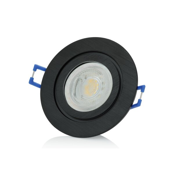 LED Einbaustrahler 230V Bad Aluminium - Led Deckenleuchte IP44 GU10 7 Watt dimmbar warmweiß - LED Spots Decke schwarz gebürstet - 6er Sparpack