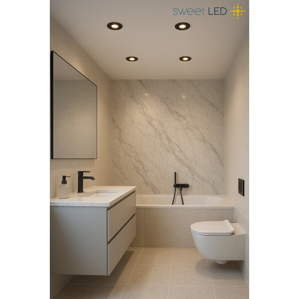 LED Einbaustrahler 230V Bad Aluminium - Led Deckenleuchte IP44 GU10 7 Watt dimmbar warmweiß - LED Spots Decke schwarz gebürstet - 6er Sparpack