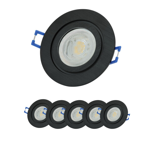 LED Einbaustrahler 230V Bad Aluminium - Led Deckenleuchte IP44 GU10 7 Watt dimmbar warmweiß - LED Spots Decke schwarz gebürstet - 6er Sparpack
