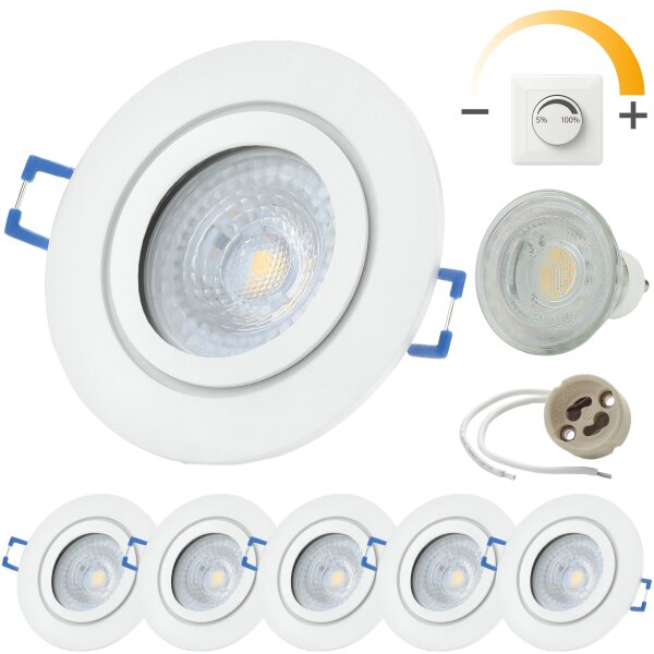 LED Einbaustrahler IP44 Bad Dimmbar 6er Set | Warmweiß 7W | Weiß Matt Alu Spot 230V Ø 68mm