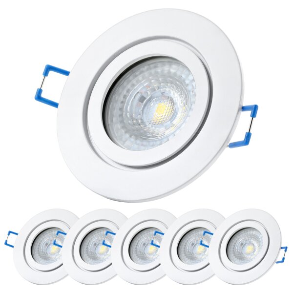 LED Einbaustrahler IP44 Bad Dimmbar 6er Set | Warmweiß 7W | Weiß Matt Alu Spot 230V Ø 68mm
